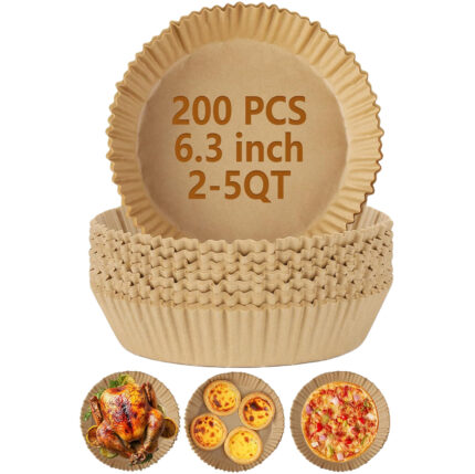 Stone TH 200Pcs Air Fryer Disposable Paper Liner, Round Non-Stick Air Fryer Liners Parchment Paper for Baking Roasting Roasting Microwave Oven 