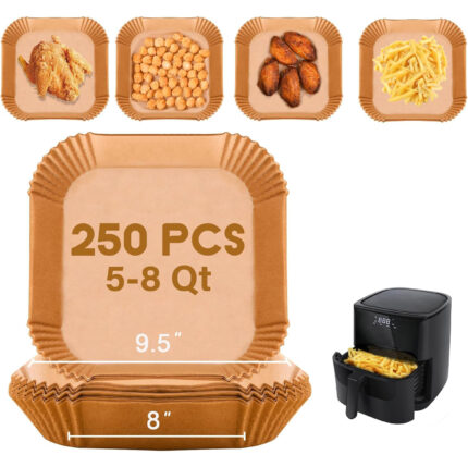 Stone TH Disposable Paper Liner Square 250 Pcs for 5 to 8 Qt Air Fryer Baskets, Non-stick Oil-proof Parchment Liner Cooking Paper