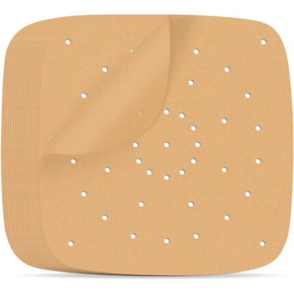 Stone TH Air Fryer Parchment Paper Liners, 100 Pcs 9 Inch Square Air Fryer Liners, Unbleached Perforated Parchment Paper Sheets for Baking, Parchment Paper for Air Fryer and Bamboo Steaming Basket
